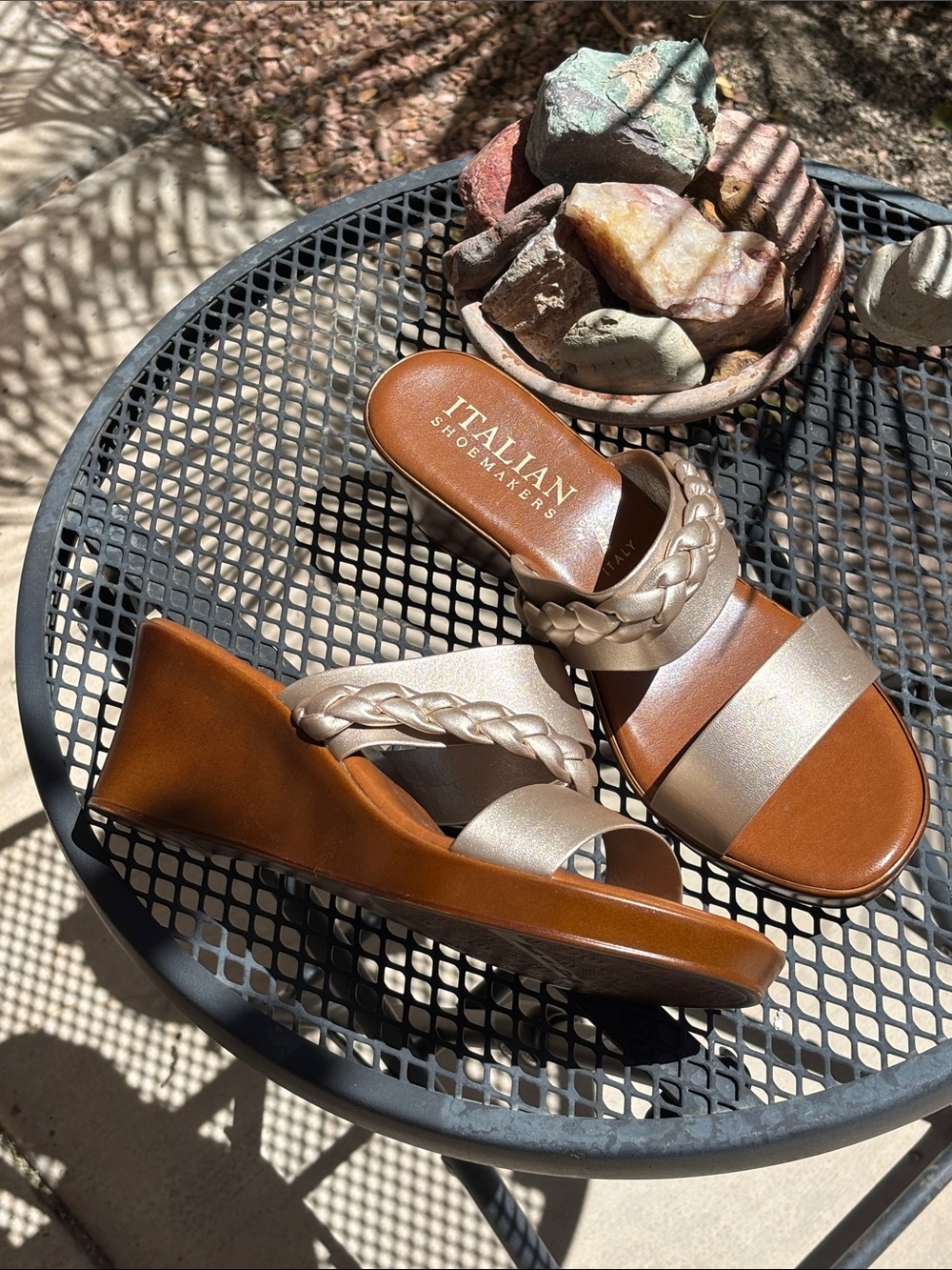 Italian Shoemakers Slip on Wedge Heel Sandals Size 9 Gold NWOT